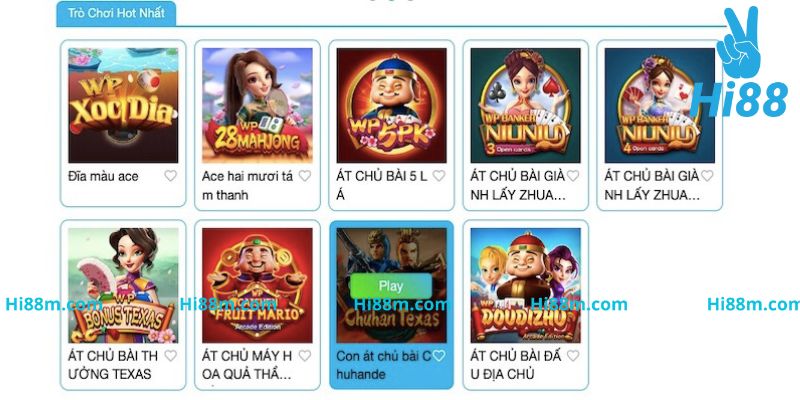 Tại cổng game bài, nhà cái Hi88 có vô số các trò chơi